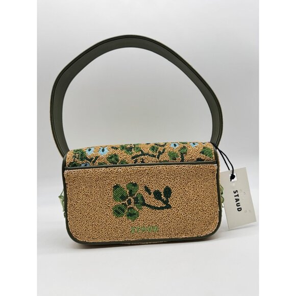 STAUD Tommy beaded floral shoulder bag + Dust bag Green Moss Tapestry - Picture 5 of 16